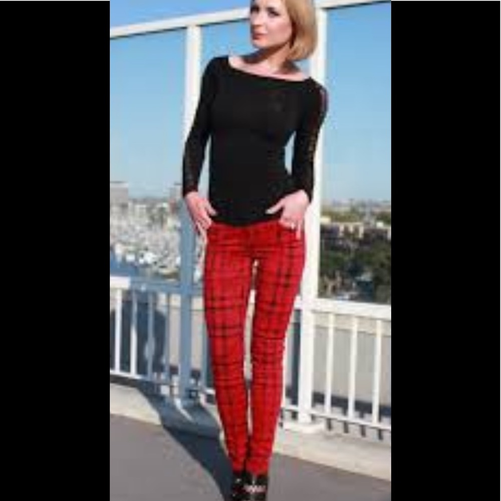 7 For All Mankind  “The Skinny “ red plaid jeans